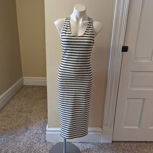 Zara white with black strips criss-cross back midi dress size M